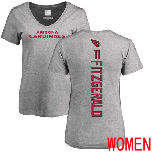 Arizona Cardinals Ash Women Larry Fitzgerald Backer V-Neck NFL Football #11 T Shirt->women nfl jersey->Women Jersey